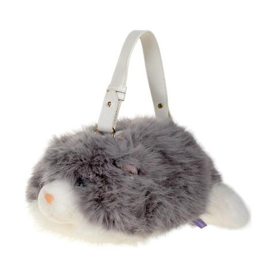 Мягкая игрушка Сумочка мех кошка серая 30 см, C-41455