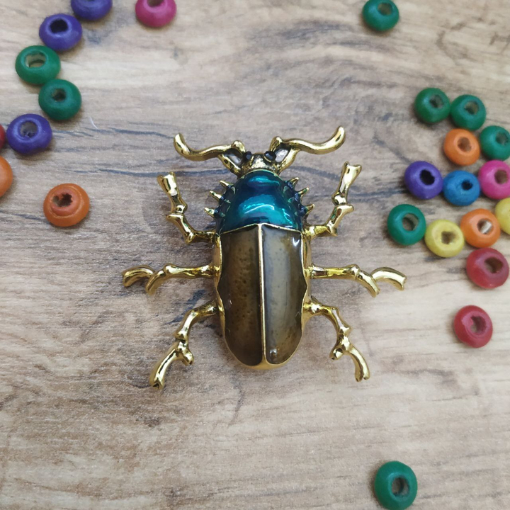 Брошь Майский жук эмаль цветная металл золотистый