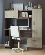 Стол компьютерный с ящиками и полками Ясень Шимо тёмный/Ясень Шимо светлый 153,4х57х160 см