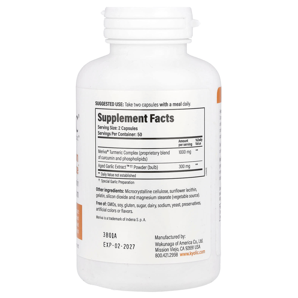 Kyolic, Aged Garlic Extract, выдержанный экстракт чеснока с куркумином, 100 капсул