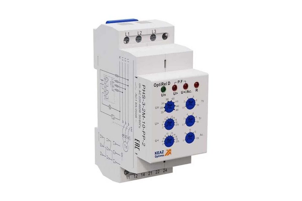 Реле контроля фаз OptiRel D PHS-3-2M-10-PP-2 универсальное 3Ф 2СО КЭАЗ