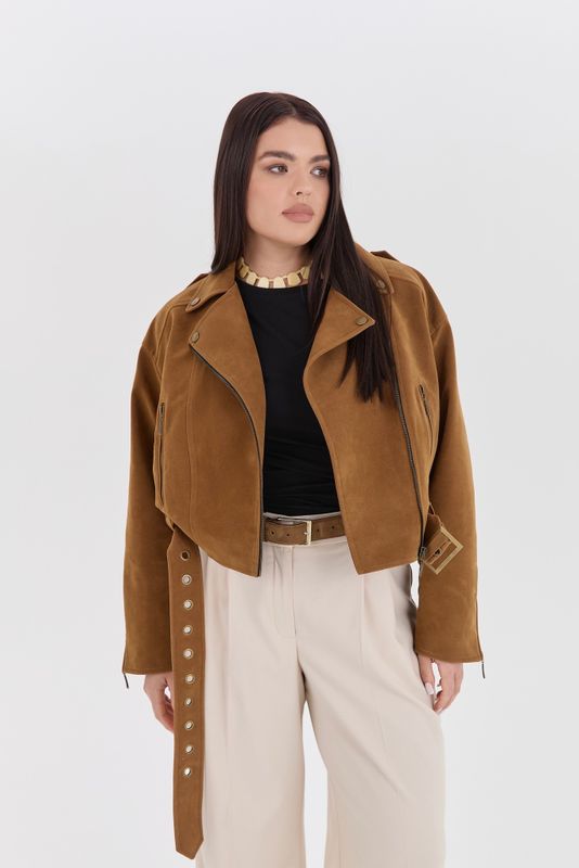 Куртка из искусственной замши, коричневая