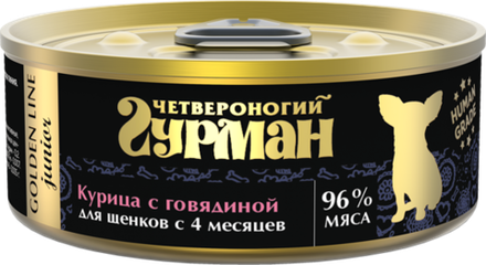 Корм консервированный для щенков Четвероногий гурман "Golden line Курица с говядиной", 100 г