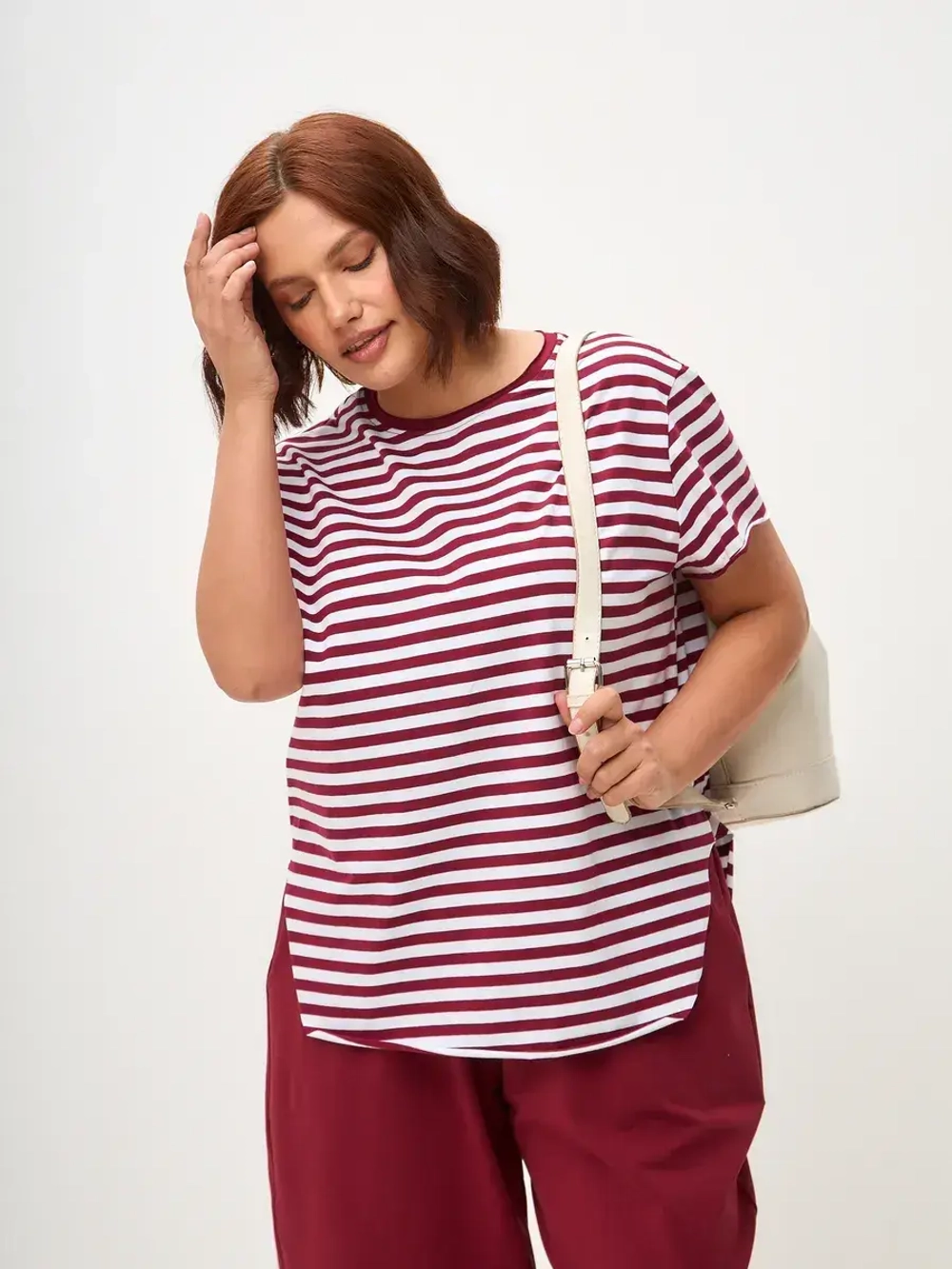 Футболка дизайнерская тельняшка оверсайз с фигурным низом