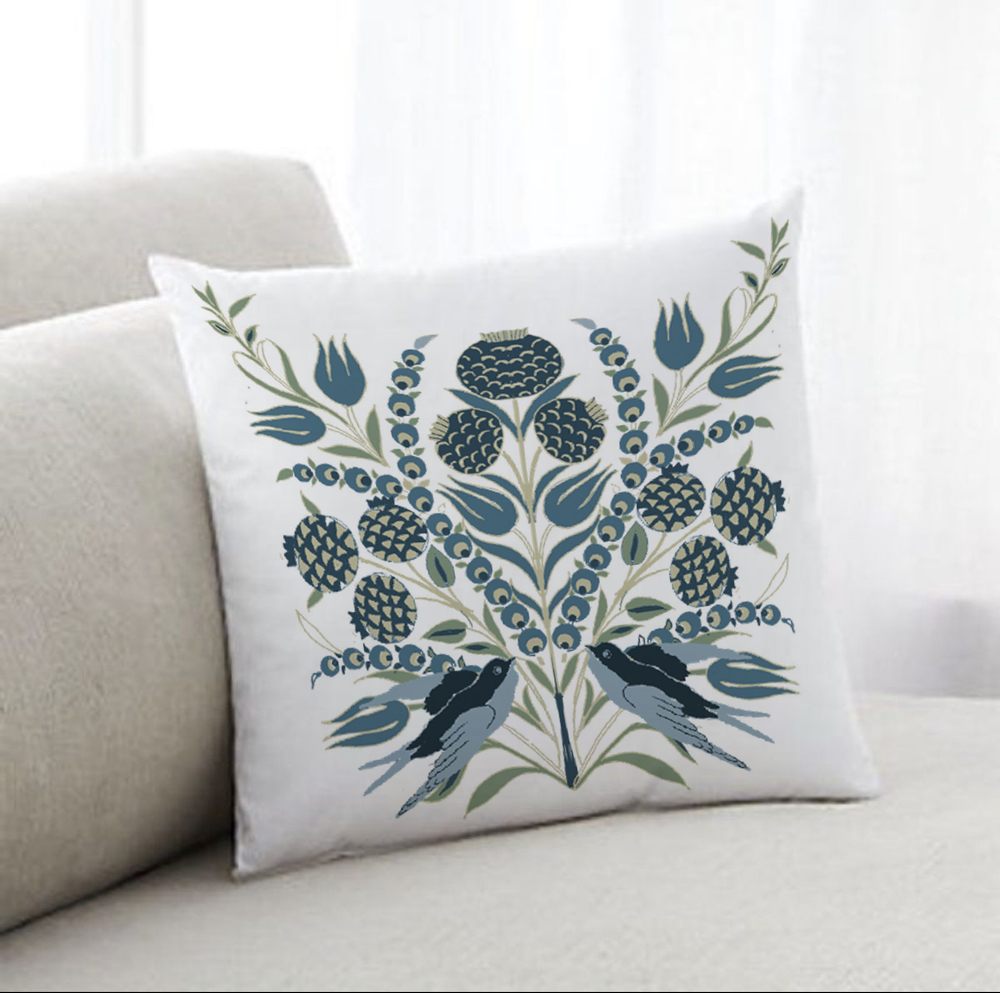 Подушка "Вензель с птичкой"