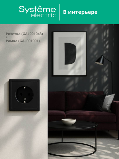 Розетка ArtGallery 16А с заземл. механизм карбон SE GAL001043