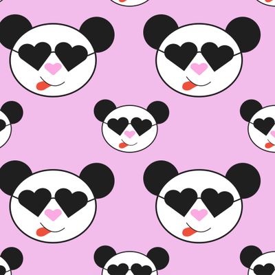 vector pattern panda with heart glasses pink background