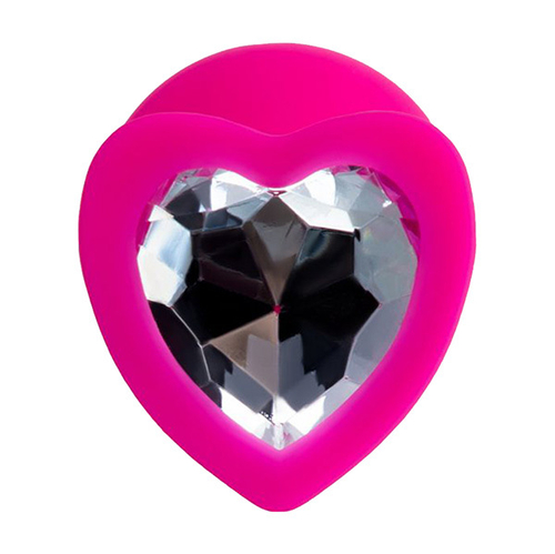 Розовая анальная втулка 8см с прозрачным кристаллом ToyFa ToDo Diamond Heart 357025