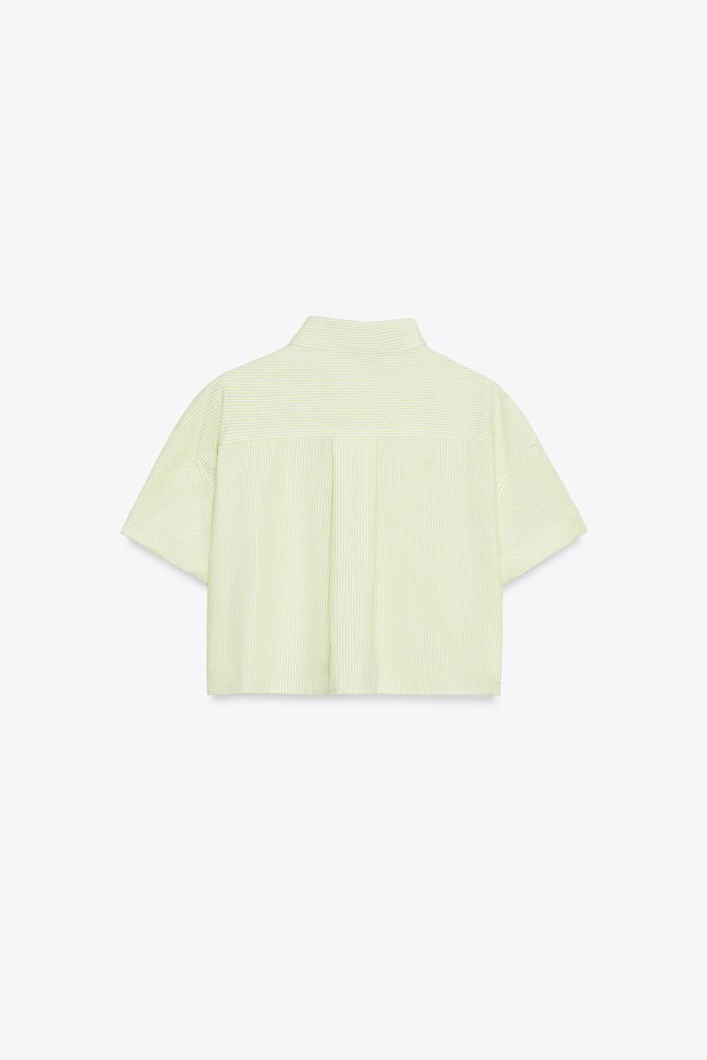 ZARA УКОРОЧЕННАЯ РУБАШКА ИЗ ПОПЛИНА, ЛАЙМОВЫЙ