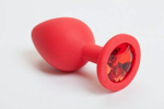 Красная силиконовая пробка с красным кристаллом - 9,5 см. (Цвет: красный)