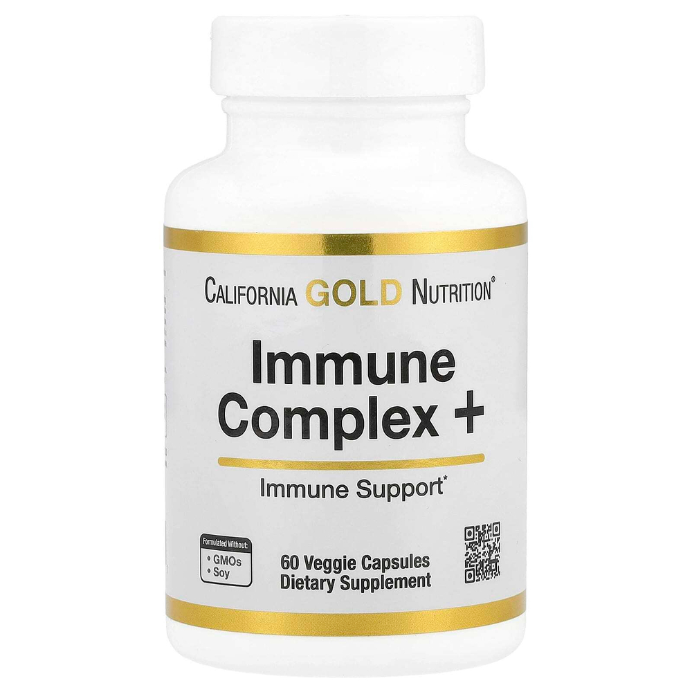 California Gold Nutrition, Immune Complex+, комплекс для укрепления иммунитета с витаминами A, C и D, цинком и селеном, 60 растительных капсул