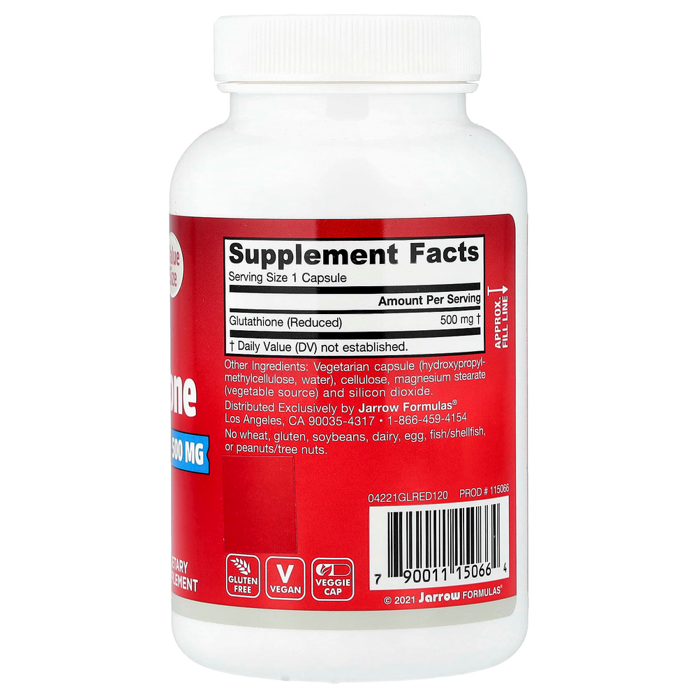 Jarrow Formulas, Восстановленный глутатион, 500 мг, 120 вегетарианских капсул