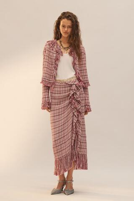 ZARA СТРУКТУРИРОВАННАЯ ЮБКА С БАХРОМОЙ - LIMITED EDITION, ТЕМНО-РОЗОВЫЙ