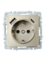 BRITE Розетка 1-местная с заземлением с защитными шторками 16А с USB A+C 18Вт РЮш11-1-БрШ шампань IEK