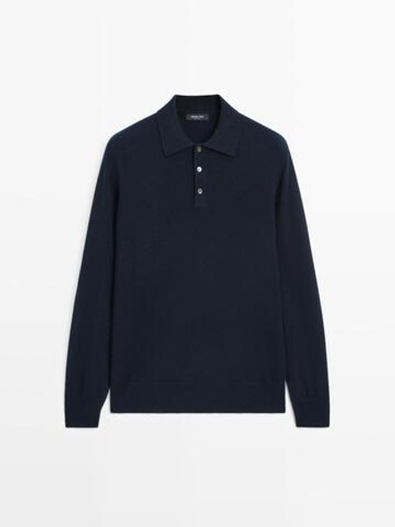 Massimo Dutti Свитер из смесовой шерсти с воротником поло, темно-синий