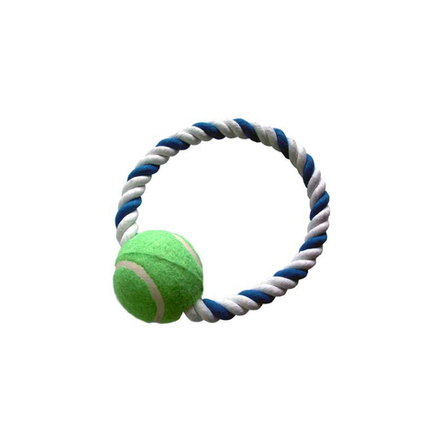 Игрушка BUDDY веревочный апорт кольцо с мячом, 18 см