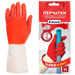 Перчатки МНОГОРАЗОВЫЕ латексные БИКОЛОР ПРОЧНЫЕ, бело-красные, размер 7-8, M (средний), вес 70 г, Komfi, ADM