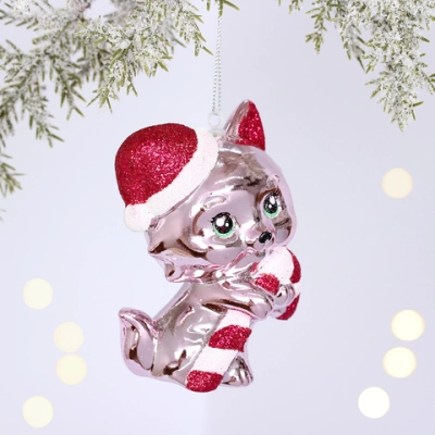 Ёлочная игрушка «Весёлый котёнок» 7*5*10 см, Розовый