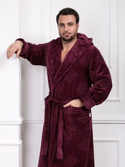 Халат мужской HUGO с капюшоном Бордовый "Polens"