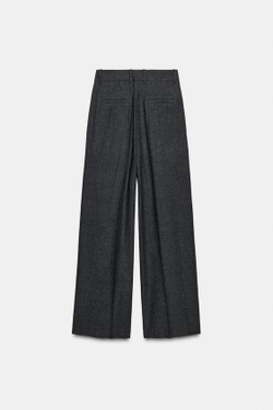 ZARA ШИРОКИЕ БРЮКИ С ЗАЩИПАМИ — ZW COLLECTION, СЕРЫЙ МЕЛАНЖ