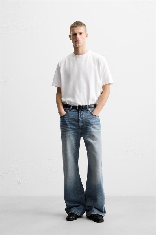 ZARA ДЖИНСЫ FLARE FIT BAGGY, ВЫЦВЕТШИЙ СИНИЙ