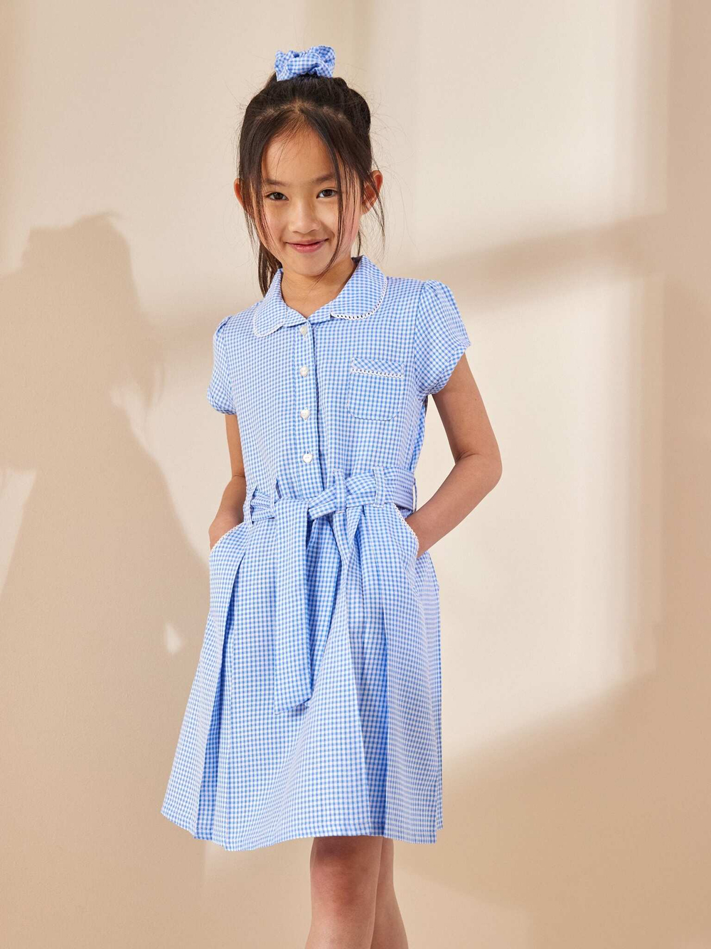 Платье с резинка для волос в комплекте для девочки Next 498-043, Голубой, Белый