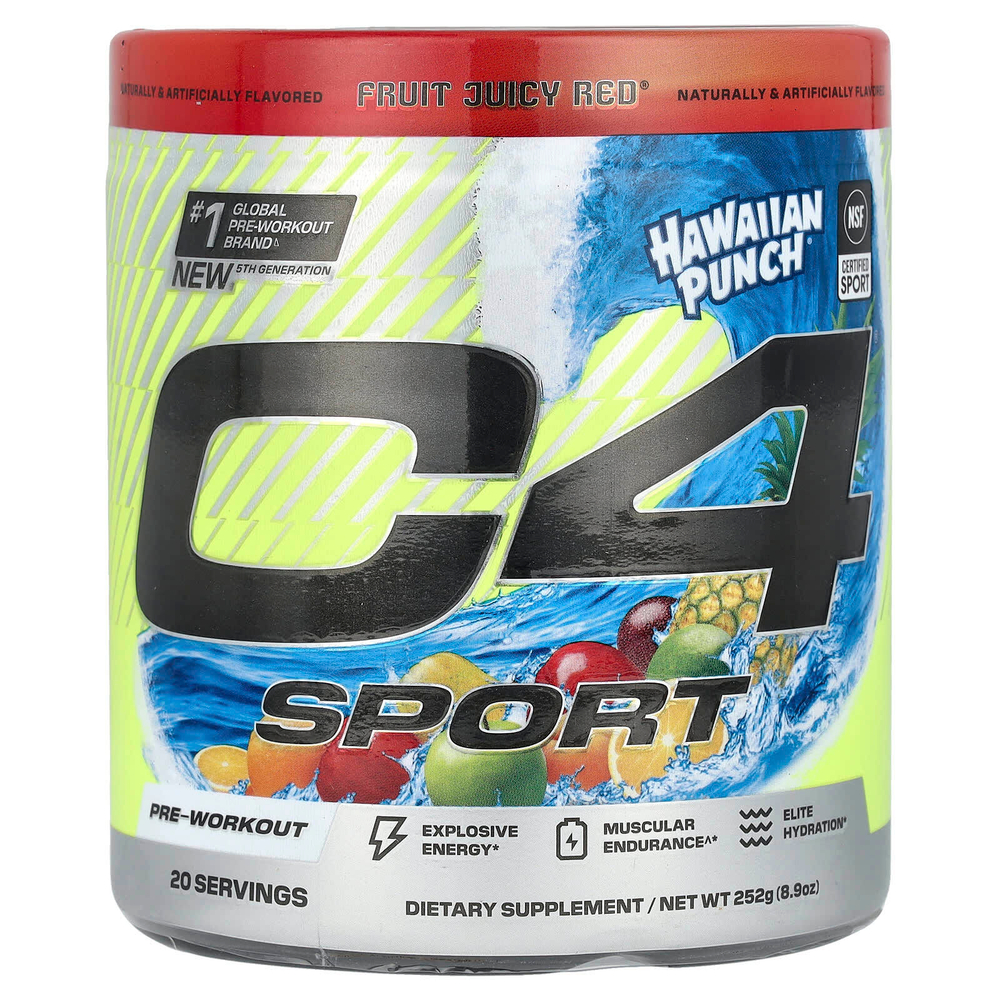 C4 / Cellucor, C4 Sport, перед тренировкой, Hawaiian Punch®, Fruit Juicy Red®, 252 г (8,9 унции)