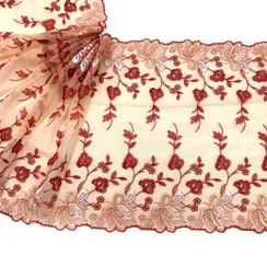 Вышивка на сетке персик/цветы 23 см