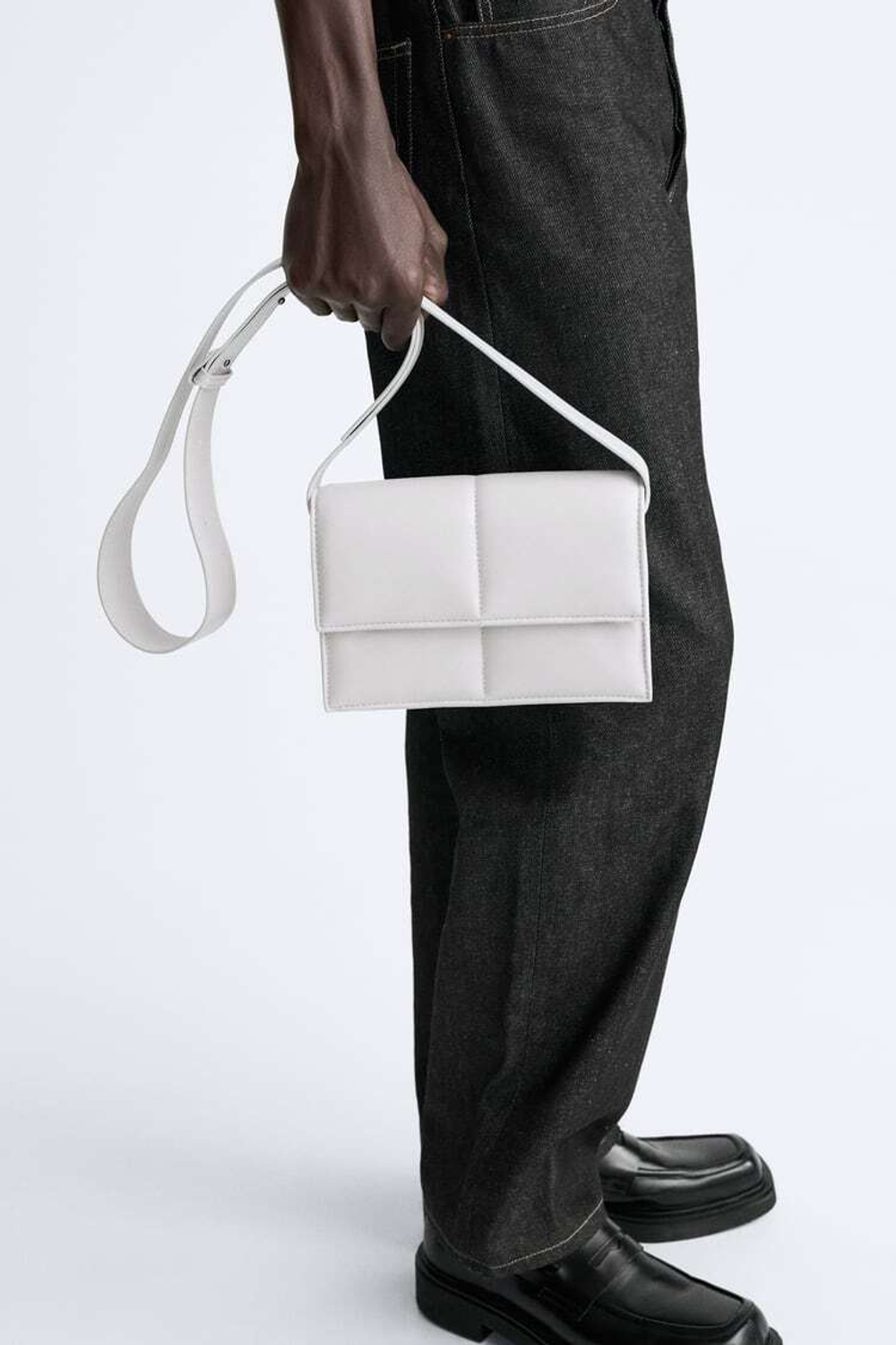 ZARA СТЕГАНАЯ СУМКА С КЛАПАНОМ, СЕРЫЙ