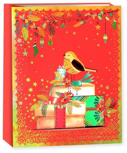 Пакет подарочный, Чудесный Новый Год, Дизайн №4, Красный, Металлик, 42*31*12 см, 1 шт.