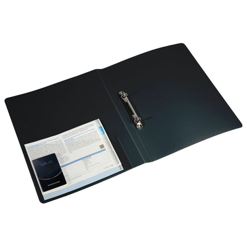 Папка на 2-х кольцах, 35мм, Бюрократ, 800мкм, внутренний карман, корешок с карманом, черная