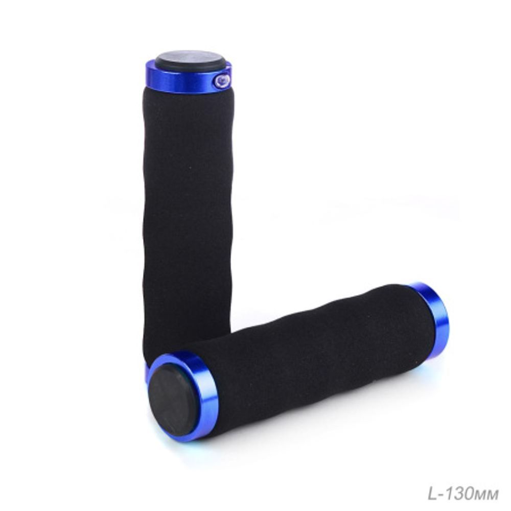 Грипсы 130 мм, пена с алюм. струбцинами / 2шт /черный-синий