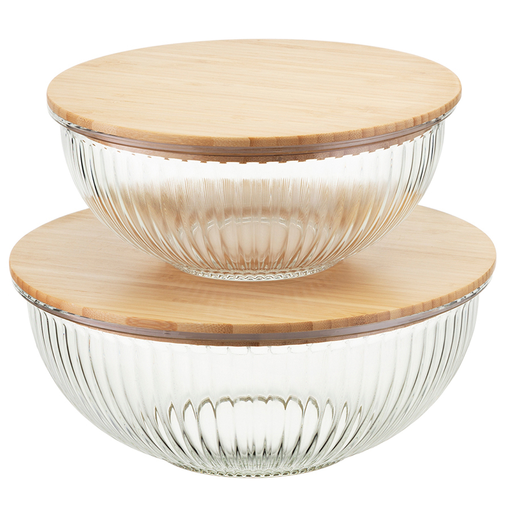 Чаша стеклянная с бамбуковой крышкой harmy, 3,5 л