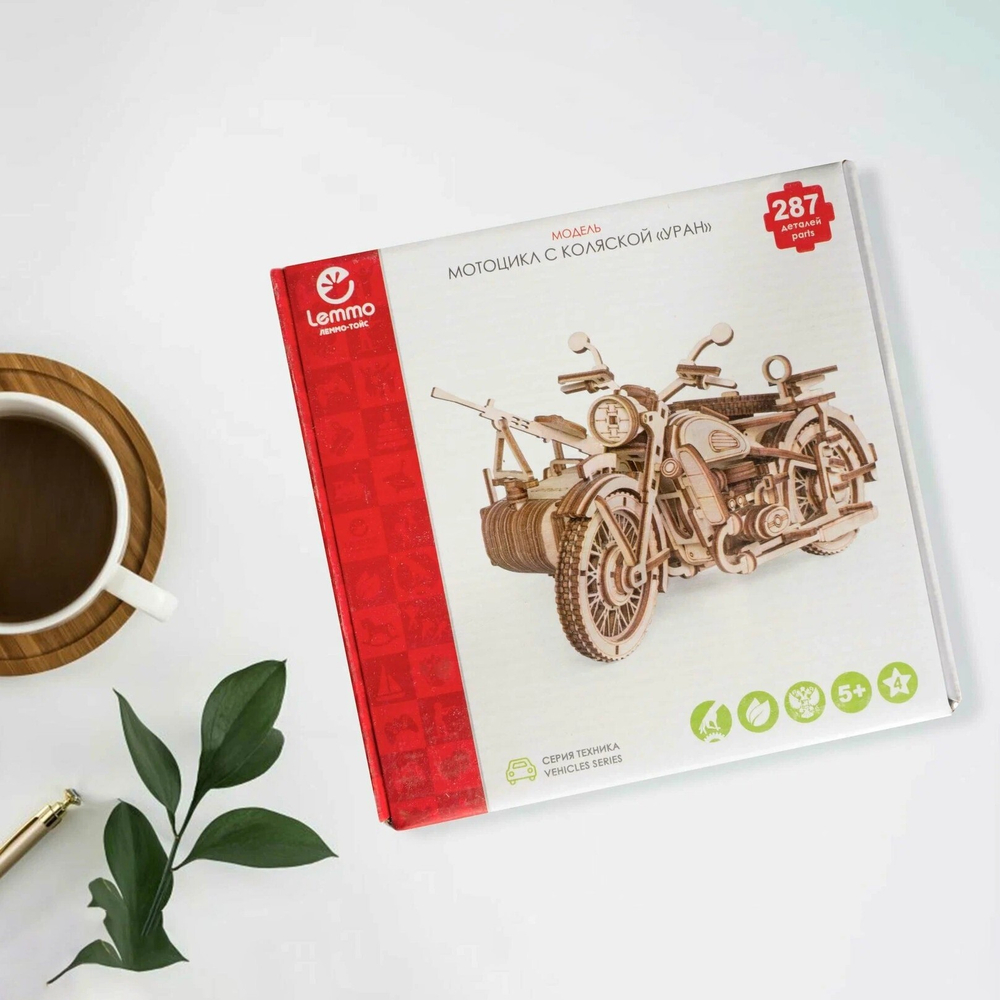 Деревянный конструктор Мотоцикл с коляской УРАН (Lemmo)