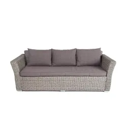 "Капучино" диван из искусственного ротанга (гиацинт) трехместный с подушками, цвет серый