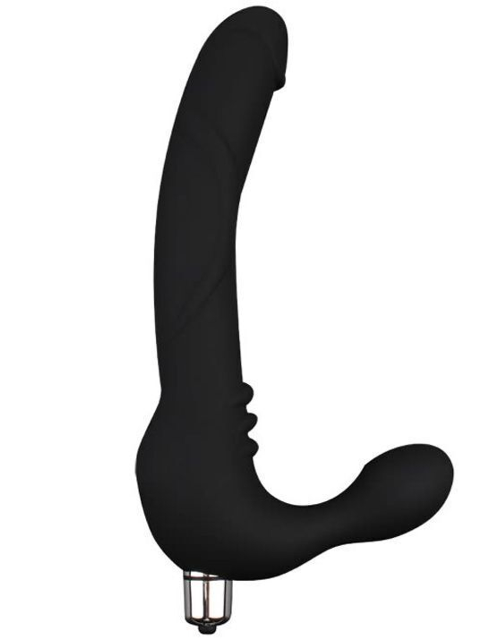 Черный безремневой страпон с вибрацией Strap On Cavalier - 24 см. (Цвет: черный)