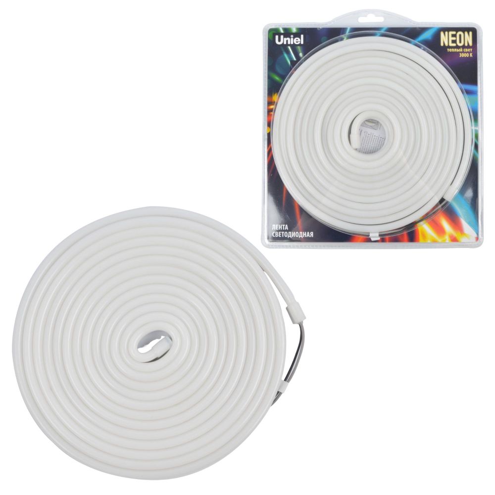 ULS-N03-2835-100LED-m-8mm-IP67-DC12V-11W-m-5M-3000K Светодиодная гибкая герметичная лента. NEON. Катушка 5м. в блистере. Теплый белый свет 3000K. ТМ Uniel
