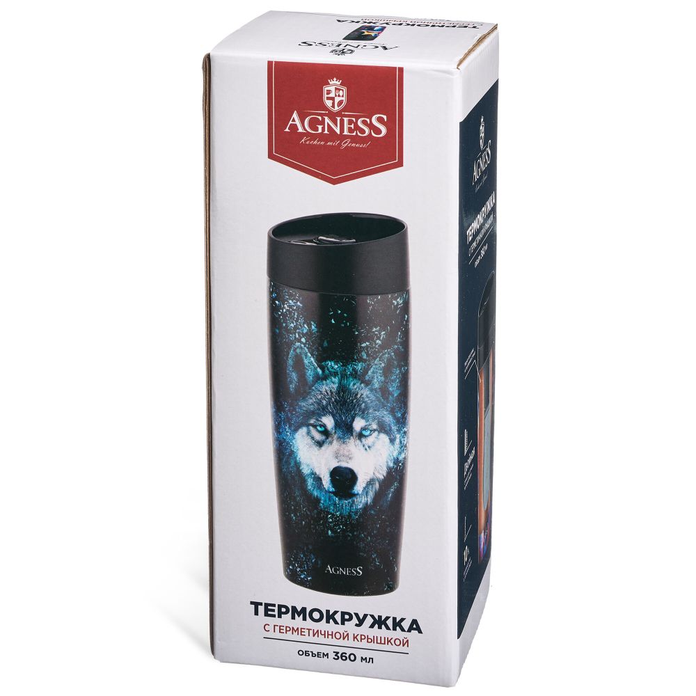 ТЕРМОКРУЖКА AGNESS "ЛИСА" 360МЛ, КОЛБА НЕРЖ.СТАЛЬ 18/10