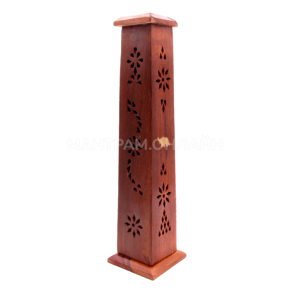 Подставка под благовония Башня Слон, дерево Шишам красное, 7,5x7,5x31 см