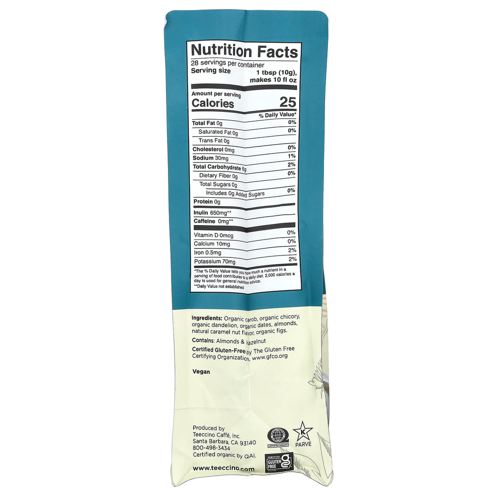 Teeccino, травяной кофе из цикория, средней прожарки, с одуванчиком, с карамельно-ореховым вкусом, без кофеина, 284 г (10 унций)