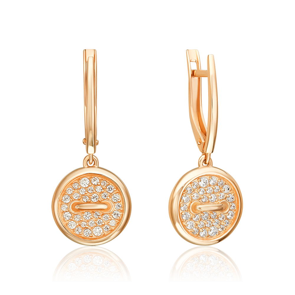 Серьги «Пуговицы» с английским замком из красного золота с фианитами