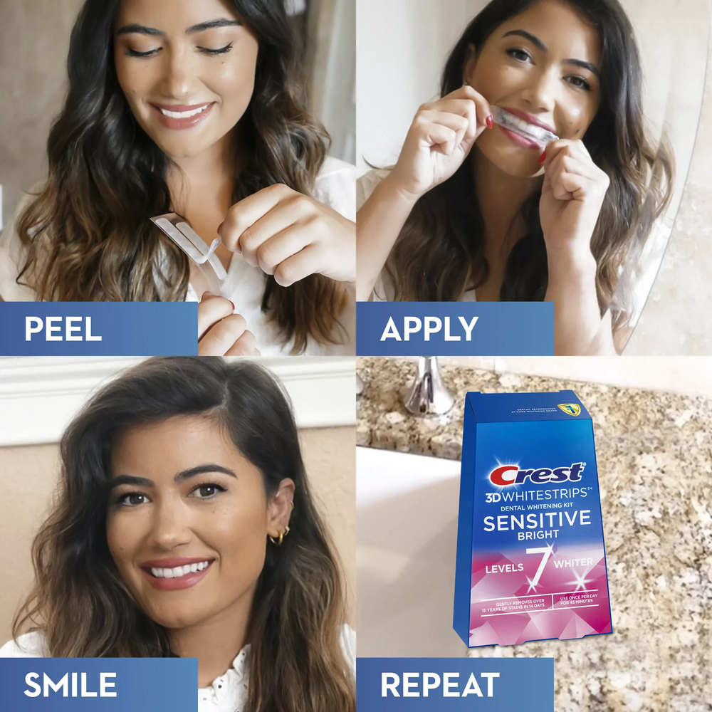 Курс 14 дней | Crest 3D Whitestrips Sensitive Bright – Отбеливающие полоски для зубов