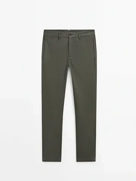 Massimo Dutti Зауженные брюки чинос из хлопка, зеленый