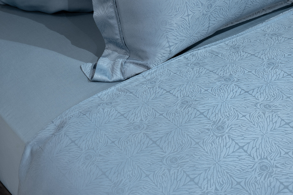 Постельное белье 1.5 спальное Garda Decor Муар сине-зеленое бамбук