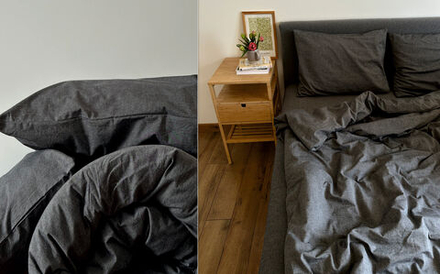 КПБ 1.5 сп ВАРЕНЫЙ ХЛОПОК "Графит меланж"