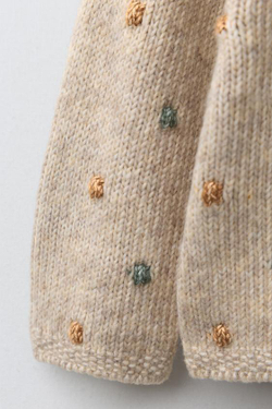 ZARA ВЯЗАНЫЙ ДЖЕМПЕР С ШАРИКАМИ, СВЕТЛО-БЕЖЕВЫЙ