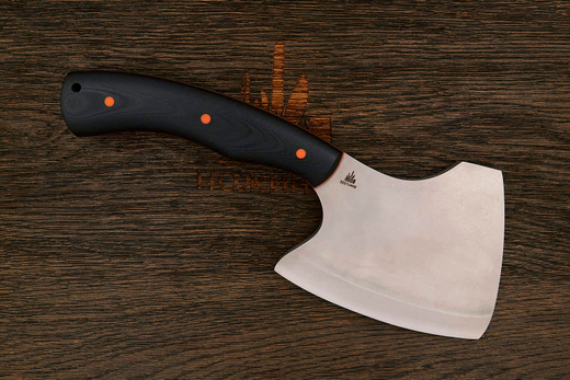 Топорик кухонный Мастерской Тать 120мм, сталь 50Х14МФ, G-10 черный (оранжевый спейсер)