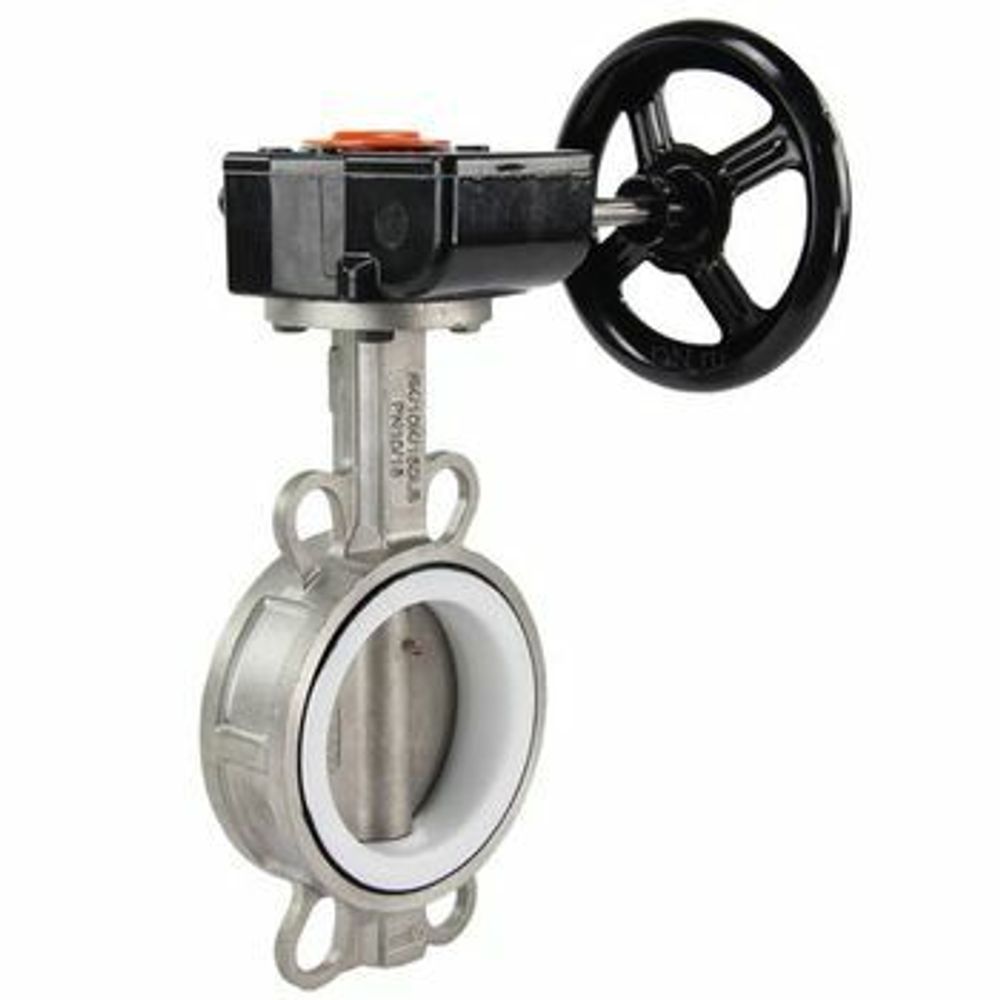 Water butterfly valve Elephant 316L-316L-PTFE body material - stainless steel AISI 316L, disk material - stainless steel AISI 316L, seal - PTFE with gear Pro-Gear X-W