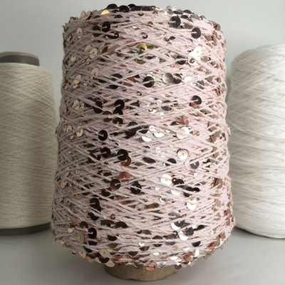 GLAMOUR Хлопок, пайетки, 240м/100гр. Розовый пудровый, золотистые пайетки.