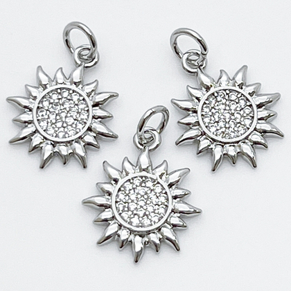 Подвеска Солнце, цвет серебро, фианиты, размер 16*14 мм, цена за 1 шт